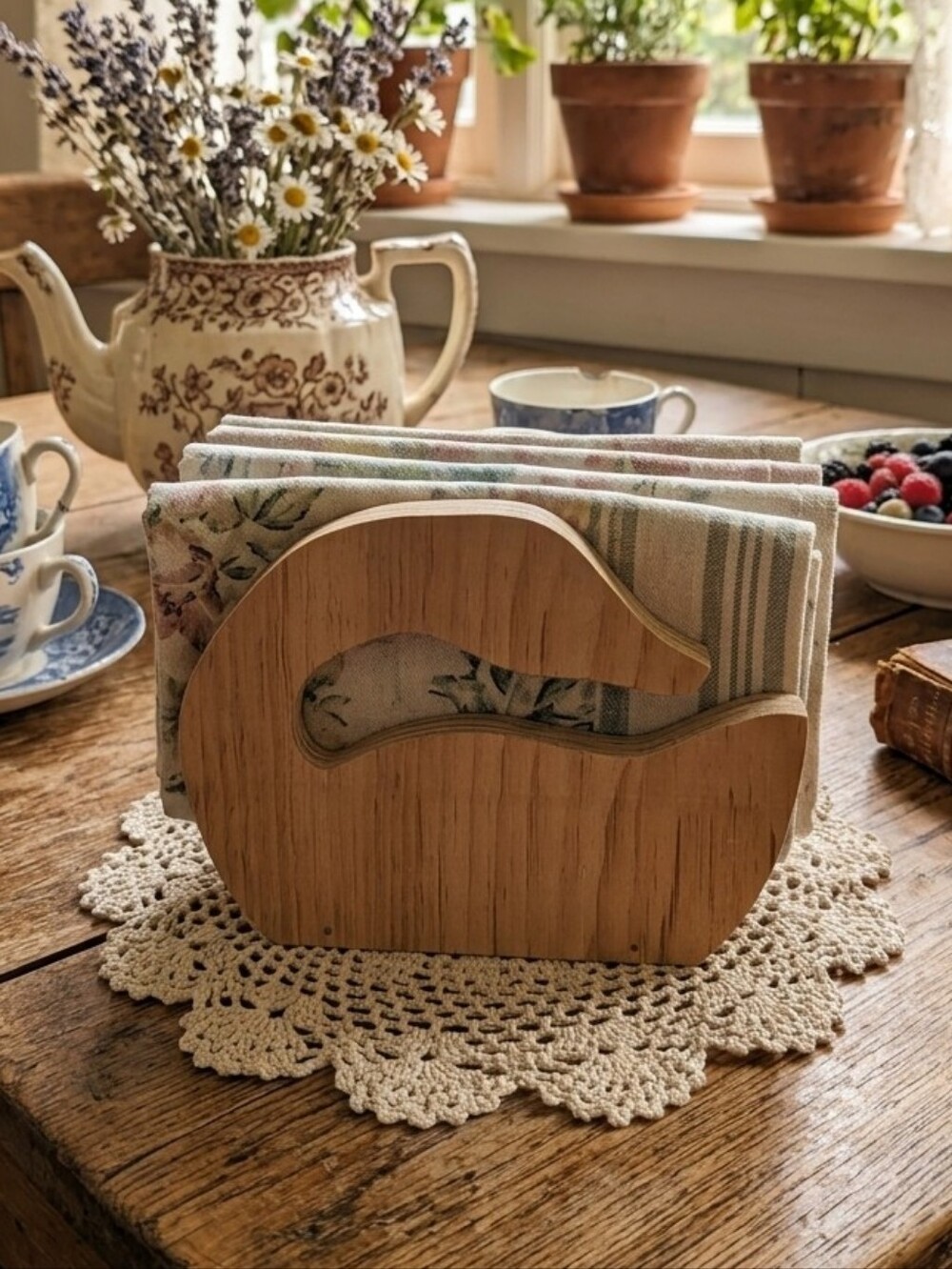 Vintage Handcrafted Wooden Goose Cottagecore Prairie Home Decor Napkin Holder